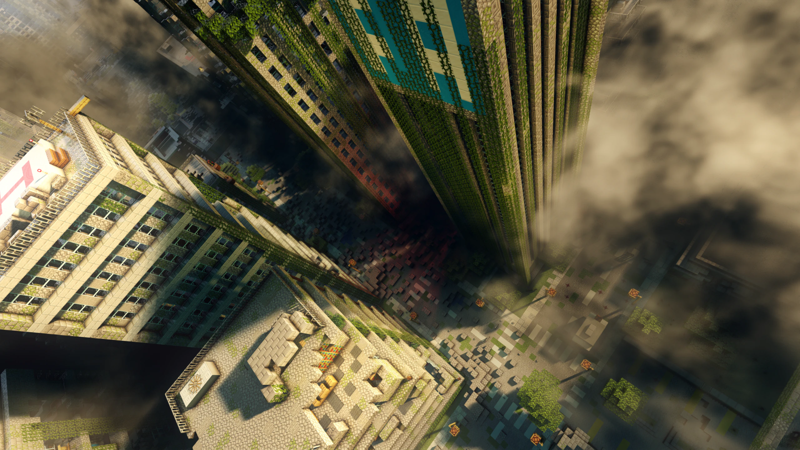 An overgrown Minecraft city created by ChrisLight for the Vexel Build render competition