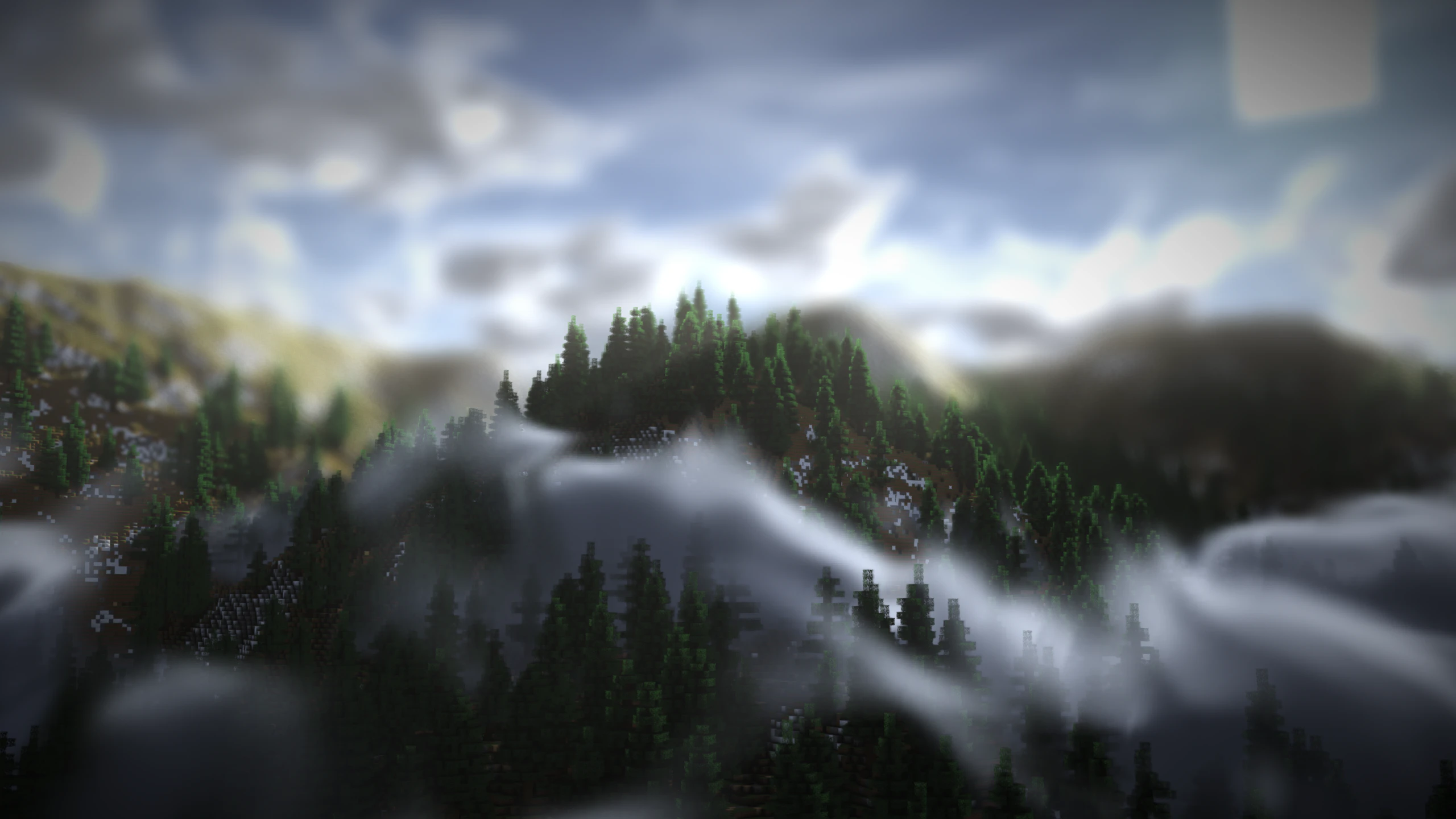 A misty Minecraft mountain forest created by CreeZ for the Vexel Build render competition